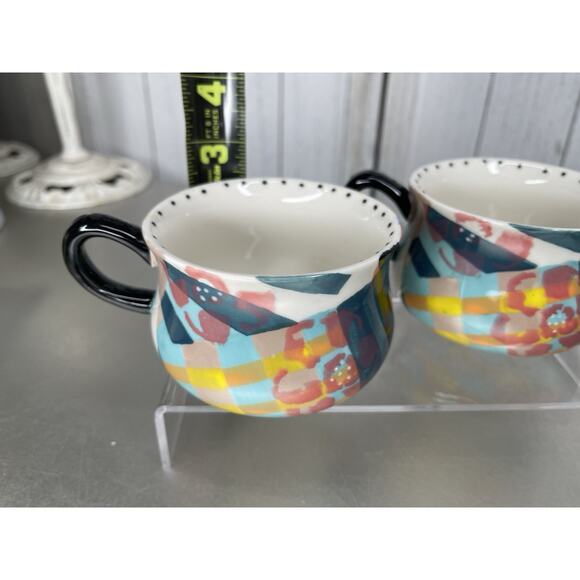 Anthropologie Coffee Tea Mug Ceramic KINETIC STENCIL Dots Abstract Set Of 2 - Picture 6 of 6